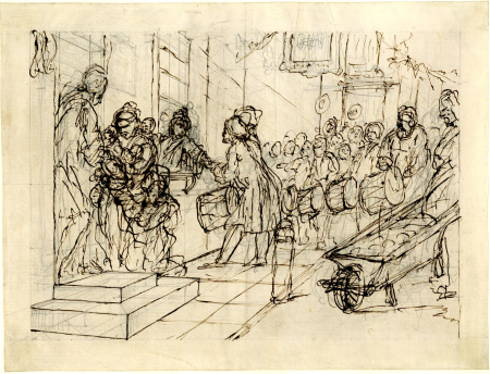 Drawing, print study, William Hogarth, between 1746 and 1747