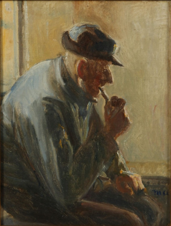 Interior with a fisherman smoking a pipe., Michael Peter Ancher, between 1867 and 1927