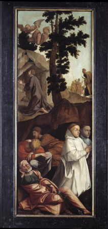 Triptych with Crucifixion with multiple figures, Jan van Scorel, between 1530 and 1539