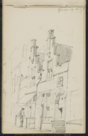 Gezicht op gebouwen in Gouda, RP-T-1945-26-6, Cornelis Springer, 19 April 1870