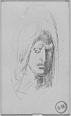 Head study for the executioner in Salome dancing before Herod, Gustave Moreau, between 1850 and 1895