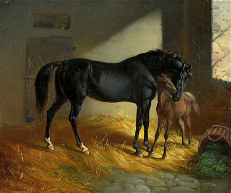 Horse and foal in the stable Balz, Benno Adam