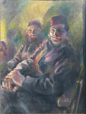 Men with fez ride to the front, Ivan Vavpotič, 1917