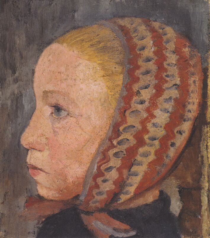 Girl's head with a striped cap in profile to the left, Paula Modersohn-Becker, circa 1905