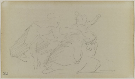 Manet - Groupe de trois figures dont deux femmes agenouillées, RF 30517, Recto, Édouard Manet