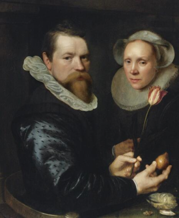 Double Portrait of a Husband and Wife with Tulip, Bulb, and Shells, Michiel Jansz. van Mierevelt, 1609