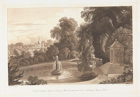 View of the Temple of Suryah & Fountain of the Maha Dao with a distant View of North Side of Mansion House, Frederick Christian Lewis, circa 1818