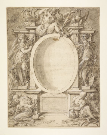 Preparatory drawing for Aegidius Sadeler's print with effigy of Emperor Rudolph II., Aegidius Sadeler, 1603