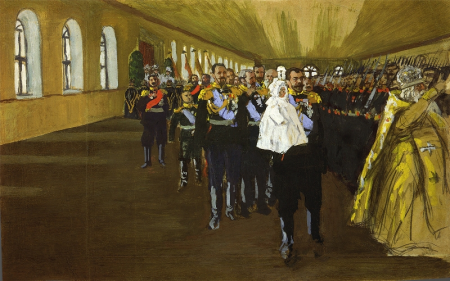 Emperor Nicholas II with the Tsarevich. 1905, Boris Kustodiev