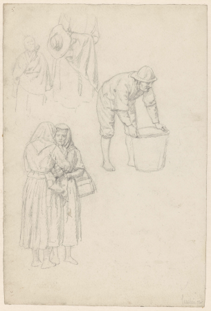 Studieblad met vissers en vissersvrouwen, RP-T-1942-25, Philip Sadée, between 1847 and 1904
