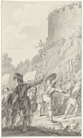 Gravin Ada belegerd in de Burcht van Leiden, 1204, RP-T-00-1369, Jacobus Buys, between 1783 and 1785