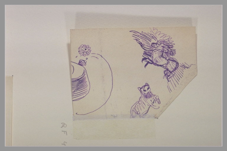 Redon - Divers croquis dont un Pégase cabré sur une cime, RF 40598, Verso, Odilon Redon