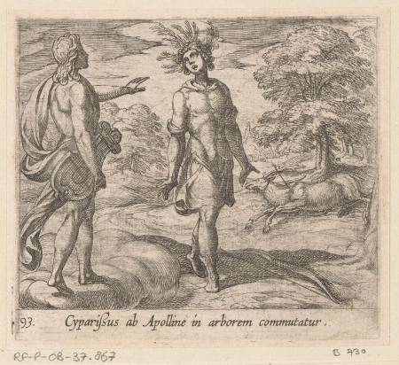 Cyparissus in een cipres veranderd, RP-P-OB-37.867, Antonio Tempesta, 1606