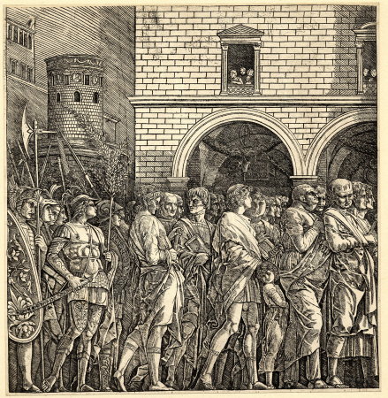 Mantegna - School ofstyle of - The triumph of Caesar, with senators walking in procession in front of a loggia, 1845,0825.606, Andrea Mantegna