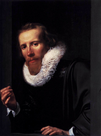 Portrait of a man with a ring and touchstone, probably Bartholomeus Jansz van Assendelft (1585-1658)., Werner van den Valckert, 1617