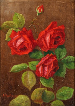 A branch with blooming red roses, Micholine Anemine Poulsen