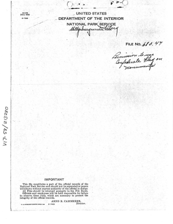 14. U.S. Department of Interior File No. 680.47 Permission to use Confederate Flag on Monument, November 10-19, 1927_Page_1