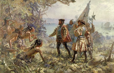 Jacques Cartier meets the Indians of Stadacone, 1535, Marc-Aurèle de Foy Suzor-Coté, 1907