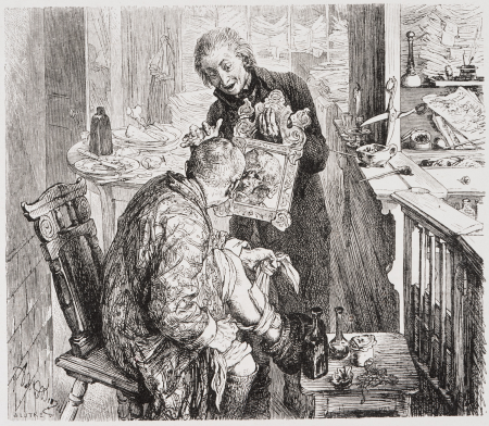 Illustration to Act 1 of Heinrich von Kleist's 'The Broken Jug', Adolph von Menzel, 1877