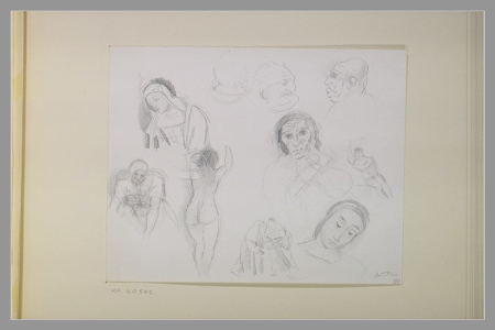 Redon - Têtes ; figures en buste ; deux nus féminins ; deux femmes drapées, RF 40572, Recto, Odilon Redon