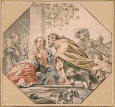 The adoration of the Magi (Gospel of Matthew 2:11), Jacob de Wit, circa 1730