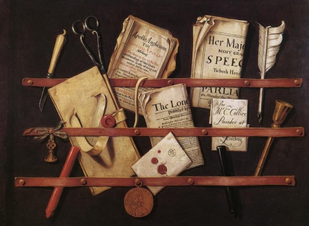 Trompe l'œil with Writing Materials, Henry Bishop, circa 1699