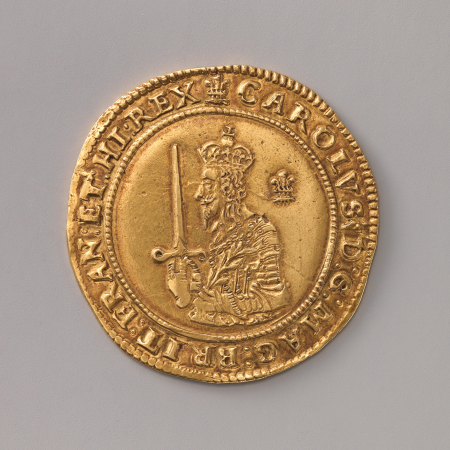 Three-pound piece, King Charles I (r. 1625–49), Simon van de Passe, 1642