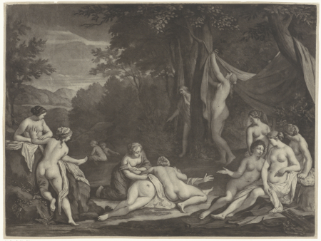 Diana en Callisto, RP-P-OB-17.499, Caspar Netscher, between 1660 and 1693