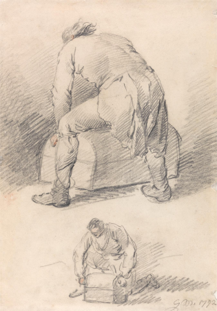 A Man Lifting a Trunk, Two studies on one sheet, George Morland, 1792