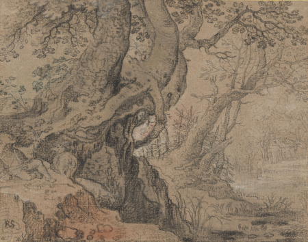 Roeland Savery (1576-1639) Landscape with a shepherd resting by a gnarled tree, and goats grazing, Roelant Savery