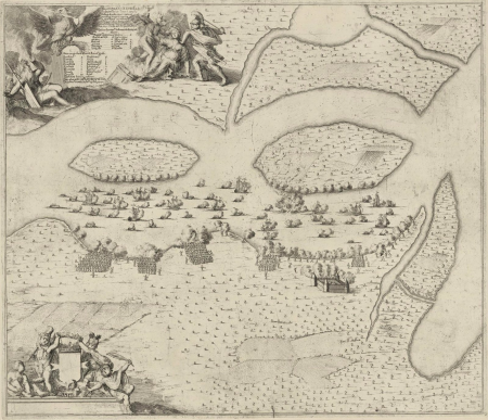 Победа над шведским флотом на р.Амовже в 1704г.(с)Худ.АдрианШхонебек, XVIIIв. ГИМ e1, Adriaan Schoonebeek, between 1704 and 1705