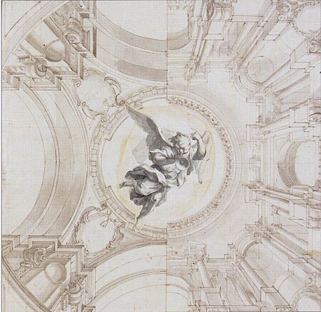 Design for the angel blowing the trumpet in Ossiach, Josef Ferdinand Fromiller