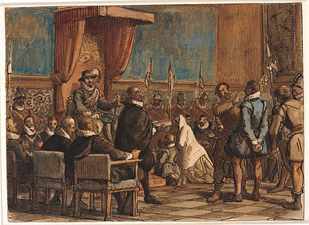 Chr. IV has the executioner take the chain of command and the sword from the forger Christopher Rosenkrantz, Wilhelm Marstrand, 1861