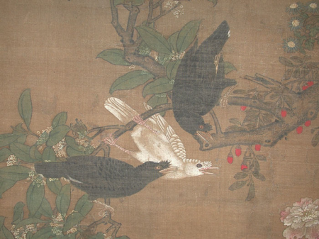 Ming Dynasty Lu Ji Mandarin ducks and hibiscus scroll scroll, Lü Ji