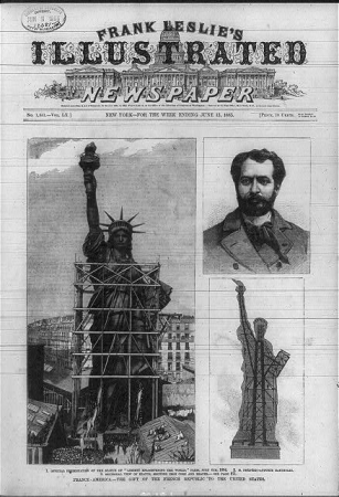 3 illus.- 1. Official presentation of the Statue of "Liberty enlightening the world," Paris, July 4th, 1884 - 2. M. Frédéric-Auguste Bartholdi (head and shoulders) - 3. Sectional view of LCCN2001696501, Frank Leslie, 1885