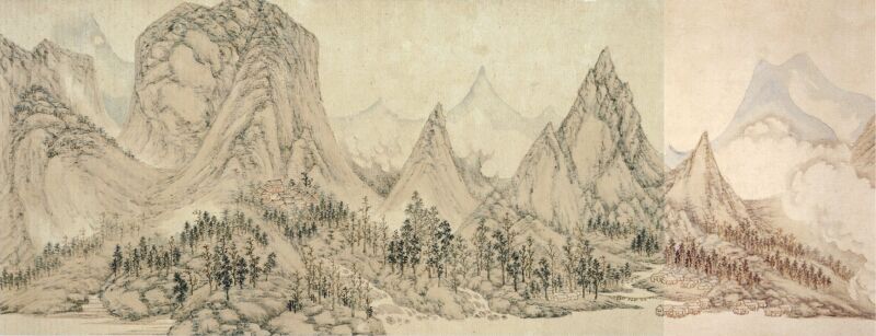 Detail of landscape by Wu Pin (Wu Bin), ink and color on paper, 1610, Wu Bin