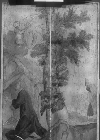 Triptych with Crucifixion with multiple figures, Jan van Scorel, between 1530 and 1539