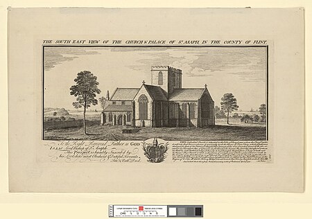 The south east view of the church and palace of St. Asaph, in the county of Flint, Nathaniel Buck, 1742