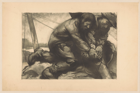 Twee arbeiders spannen een touw, RP-P-1937-647, Johannes Josephus Aarts, between 1881 and 1934