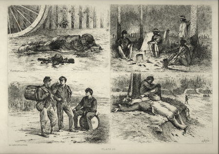 Repose on the Battle Field- "A Watched Pot Never Boils," "A Hasty Supper," "Drummer Boys," "Played Out.", 1876