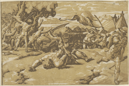 David onthoofdt Goliat, RP-P-OB-31.010, Ugo da Carpi, between 1502 and 1532