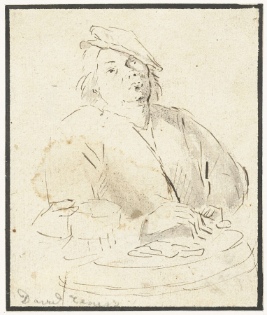 Man die een pijp stopt, bij een ton, RP-T-1905-155, David Teniers the Younger, between 1620 and 1690