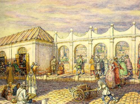 “On the Stone Bridge in the time of Peter the Great (Stone Bridge at the end of the 17th century)”, Apollinary Vasnetsov, 1901