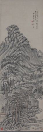 Qing Dynasty Zhang Geng's imitation of Wang Meng's landscape painting scroll, Zhang Geng, dated 1759