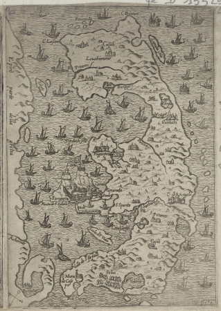 4 engravings depicting the war between the Venetians and the Turks around Corfu on one sheet, between 1570 and 1573
