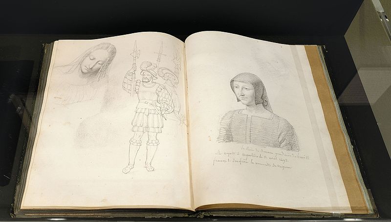 Study after the Virgin of the Scales, two Landsknechts and copy of a portrait of Marguerite de Navarre, circa 1804, François Fleury-Richard, 1835