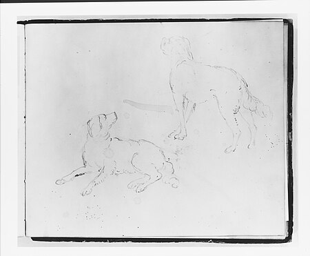 Two Studies of a Dog: Lying Down and Three Quarter Rear View Standing (from Sketchbook), Francis William Edmonds, circa 1838 and after