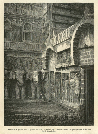An engraving by Catenacci of the left side of the facade, published in a French book, c.1887