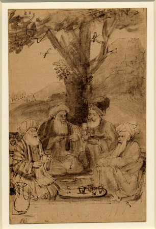 Four Mullahs Seated under a Tree, Rembrandt, c. 1656-61, Rembrandt, c. 1656-61