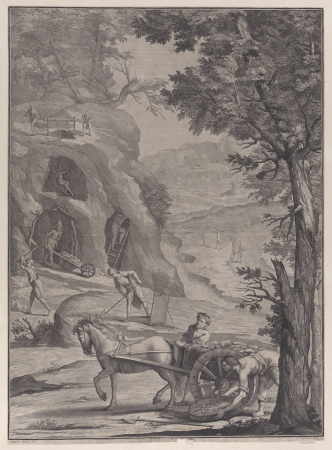 Men quarrying or mining for gold, from Danubius Pannonico-Mysicus (Volume 3), Jacobus Houbraken, 1726
